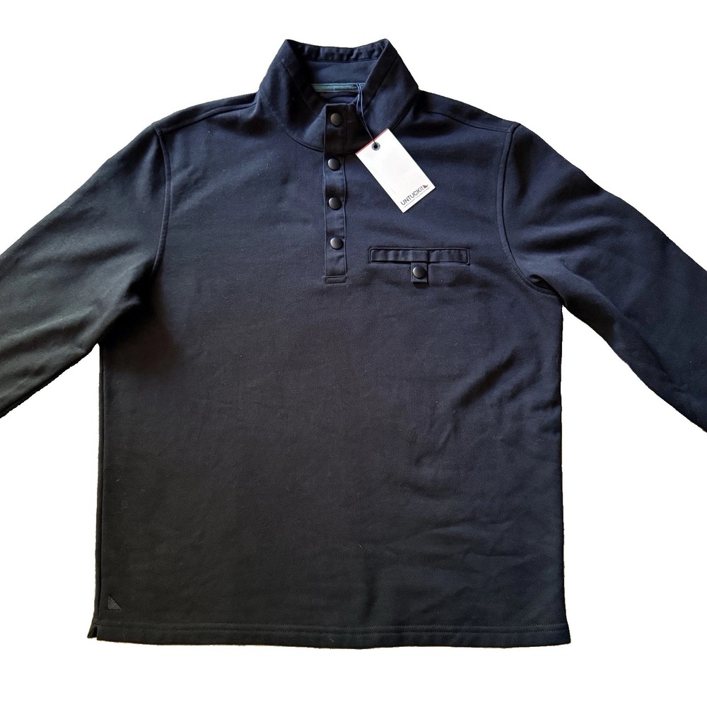 UNTUCKit Jacket Parkson Snap Fleece Pullover Mens Medium Black NWT Mock Sweater